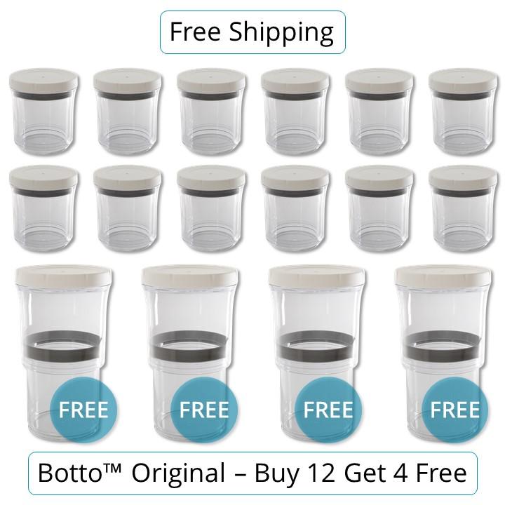 Botto The Adjustable Airtight Container Set of 4 Push Down to Remove Air and Adjust Contents Between 16 oz & 32 oz (Clear)